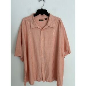 Cafe Luna Mens 3XL Peach Coral Embroidered Short Sleeve Guayabera Camp Shirt